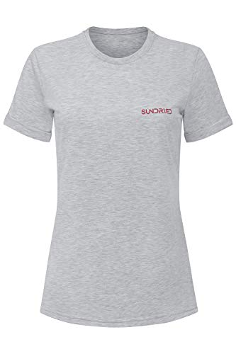 Sundried Camiseta para Mujer con Cuello Redondo de algodón de la Camiseta Llano para Damas (S Gris)