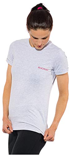Sundried Camiseta para Mujer con Cuello Redondo de algodón de la Camiseta Llano para Damas (S Gris)