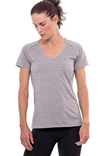 Sundried para Mujer Cuello en V Aptitud Camiseta de Entrenamiento Activewear Gimnasio de Deportes señoras de Yoga Corrientes Superiores (Gray, XS)