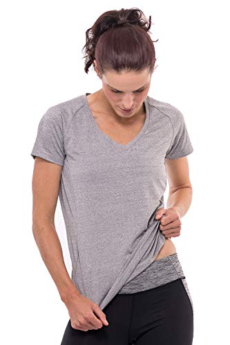 Sundried para Mujer Cuello en V Aptitud Camiseta de Entrenamiento Activewear Gimnasio de Deportes señoras de Yoga Corrientes Superiores (Gray, XS)
