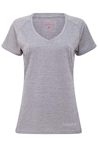 Sundried para Mujer Cuello en V Aptitud Camiseta de Entrenamiento Activewear Gimnasio de Deportes señoras de Yoga Corrientes Superiores (Gray, XS)