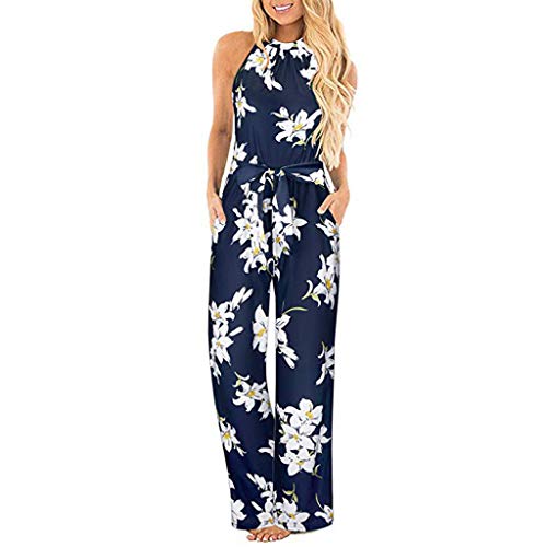 SUNNSEAN Monos Monos de Vestir Mujer Verano Fiesta Elegante Tirantes Mono Largo Impresión Floral Mameluco de Playa Jumpsuit Pantalones Anchos Coctel Playa Boho Monos de Petos