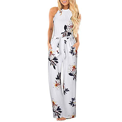SUNNSEAN Monos Monos de Vestir Mujer Verano Fiesta Elegante Tirantes Mono Largo Impresión Floral Mameluco de Playa Jumpsuit Pantalones Anchos Coctel Playa Boho Monos de Petos