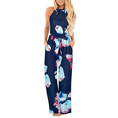 SUNNSEAN Monos Monos de Vestir Mujer Verano Fiesta Elegante Tirantes Mono Largo Impresión Floral Mameluco de Playa Jumpsuit Pantalones Anchos Coctel Playa Boho Monos de Petos