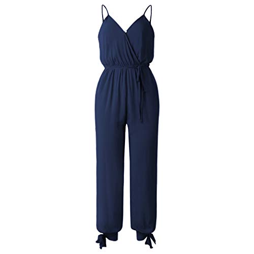 SUNNSEAN Monos Monos Jumpsuit Sexy Mujer Monos Elegante Mujer Mono de Fiesta sin Mangas de Verano Mujer Jumpsuits Elegante Floral 2019 Pantalones Largos Mamelucos Monos de Vestir (Azul Marino, 3XL)
