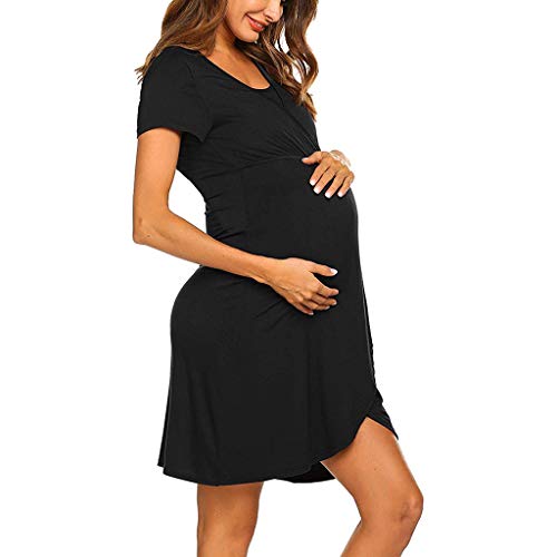 SUNNSEAN Mujeres Embarazadas Que amamantan Cuidado posparto Dama Mujeres Embarazadas Color sólido cinturón de Lactancia Vestido de Cintura Alta Vestido Vestido