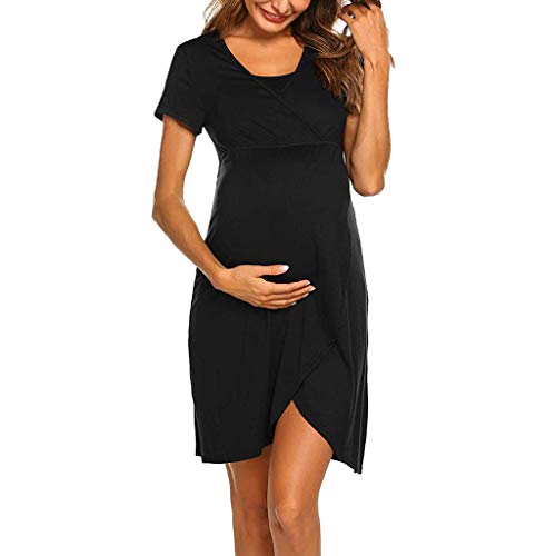 SUNNSEAN Mujeres Embarazadas Que amamantan Cuidado posparto Dama Mujeres Embarazadas Color sólido cinturón de Lactancia Vestido de Cintura Alta Vestido Vestido