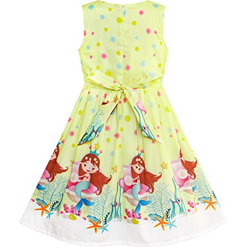 Sunny Fashion Vestido para niña Amarillo Casual Sirena Doble Corbata de moño Fiesta 4-5 años