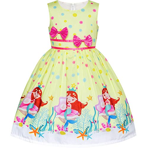 Sunny Fashion Vestido para niña Amarillo Casual Sirena Doble Corbata de moño Fiesta 4-5 años