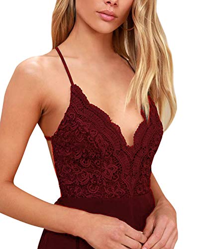 Sunnyme - Mono corto sin espalda con hombros descubiertos, estampado floral A-Vino Rojo 5 XXL