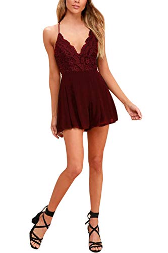 Sunnyme - Mono corto sin espalda con hombros descubiertos, estampado floral A-Vino Rojo 5 XXL