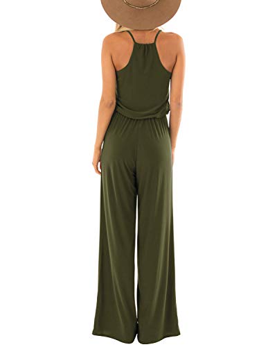 SUNNYME Monos sueltos para mujer, de verano, casual, sin mangas, tirantes delgados, pierna ancha, con bolsillos