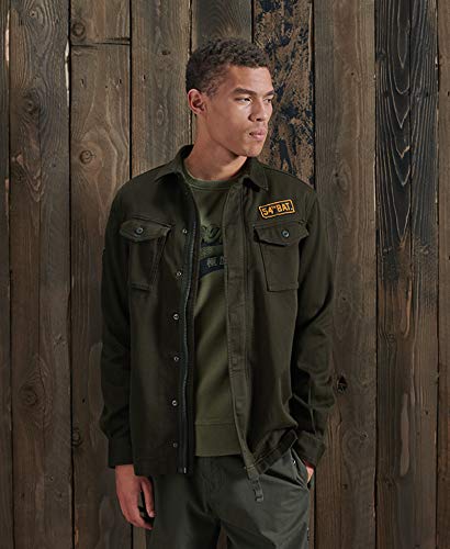 Superdry Hombre Camisa con Parches y Estilo Militar Core Verde Militar XL