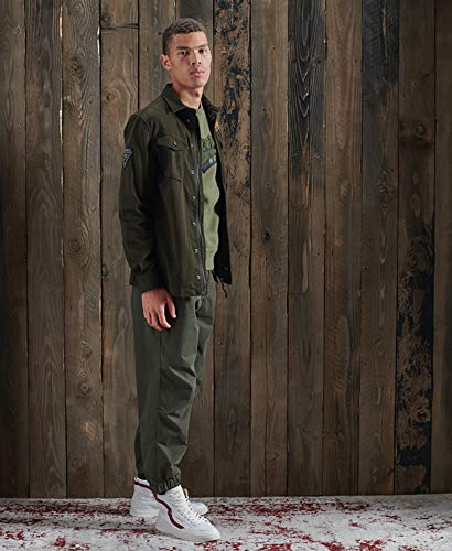 Superdry Hombre Camisa con Parches y Estilo Militar Core Verde Militar XL