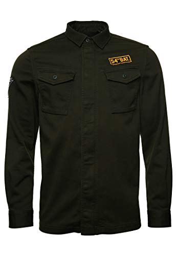 Superdry Hombre Camisa con Parches y Estilo Militar Core Verde Militar XL