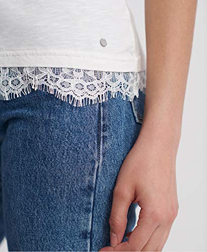 Superdry Mujer Camiseta con gráfico y Encaje Tilly Blanco Tiza 38