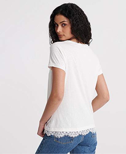 Superdry Mujer Camiseta con gráfico y Encaje Tilly Blanco Tiza 38