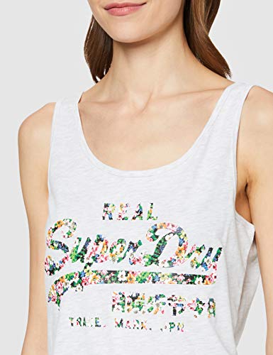 Superdry VL Gloss Floral Classic Vest Camiseta sin Mangas, Gris (Ice Marl 54g), S (Talla del Fabricante:10) para Mujer