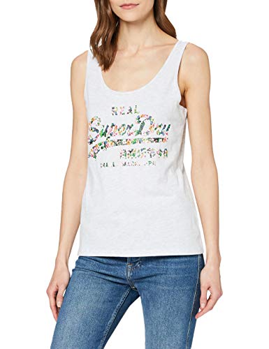 Superdry VL Gloss Floral Classic Vest Camiseta sin Mangas, Gris (Ice Marl 54g), S (Talla del Fabricante:10) para Mujer
