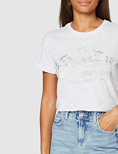 Superdry VL Tonal Embroidery Entry tee Camiseta, Gris (Ice Marl 54g), S (Talla del Fabricante:10) para Mujer
