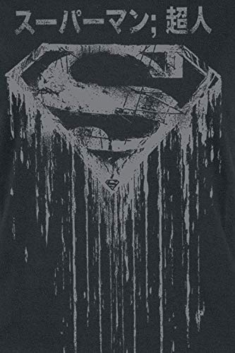 Superman Distressed Japanese Logo Mujer Camiseta Negro S, 100% algodón, Regular