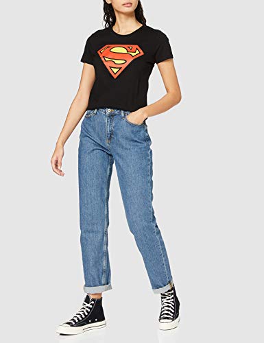 Superman Logo Camiseta, Negro (Black Black), 36 (Talla del Fabricante: Small) para Mujer