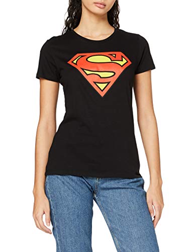 Superman Logo Camiseta, Negro (Black Black), 36 (Talla del Fabricante: Small) para Mujer