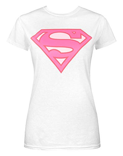 Superman Logotipo Rosado de Las Mujeres señoras de la Camiseta Blanca