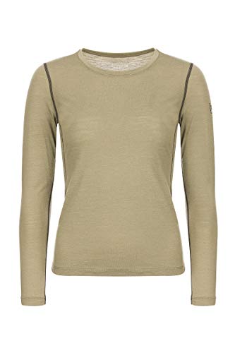 super.natural Camiseta de Manga Larga para Mujer, Lana Merino, W Base LS 175, Talla XXL, Color Beige y Caqui