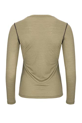 super.natural Camiseta de Manga Larga para Mujer, Lana Merino, W Base LS 175, Talla XXL, Color Beige y Caqui