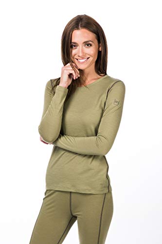 super.natural Camiseta de Manga Larga para Mujer, Lana Merino, W Base LS 175, Talla XXL, Color Beige y Caqui