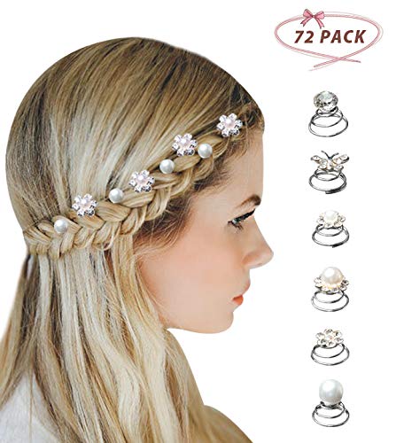 Surplex 72 pcs horquillas en espiral para el pelo con diamantes de imitación flores blancas, perlas Rhinestone y cristales, para tocados y peinados de novia bodas fiestas, 8 estilos