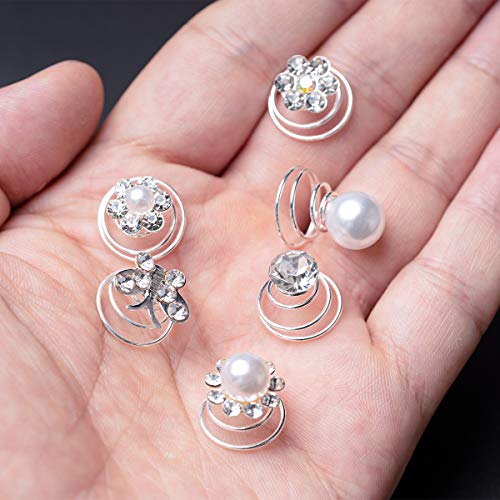 Surplex 72 pcs horquillas en espiral para el pelo con diamantes de imitación flores blancas, perlas Rhinestone y cristales, para tocados y peinados de novia bodas fiestas, 8 estilos