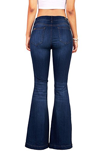Suvimuga Las Mujeres De Baja Altura Jeans Pantalones Largos Damas Denim Pantalones Acampanados Pantalones De Campana Azul XL