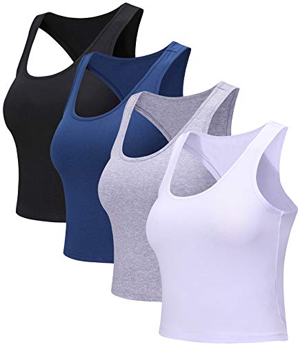 Suyye - 4 Tops deportivos de algodón sin mangas con espalda de nadadora - - Small