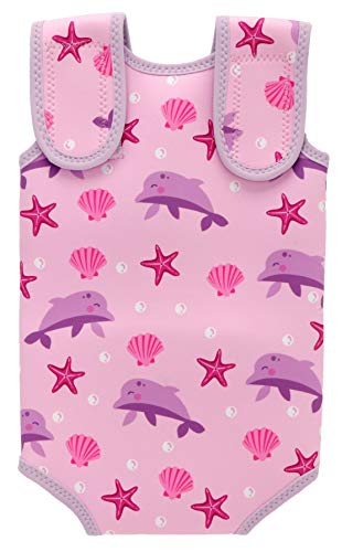 Swimbubs Envoltura de natación para bebés Traje de Neopreno Traje de Abrigo para niños Traje de baño UV para niñas (6-18 Meses, Pink Dolphin)