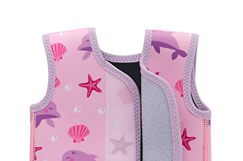 Swimbubs Envoltura de natación para bebés Traje de Neopreno Traje de Abrigo para niños Traje de baño UV para niñas (6-18 Meses, Pink Dolphin)