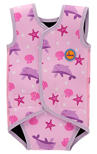 Swimbubs Envoltura de natación para bebés Traje de Neopreno Traje de Abrigo para niños Traje de baño UV para niñas (6-18 Meses, Pink Dolphin)