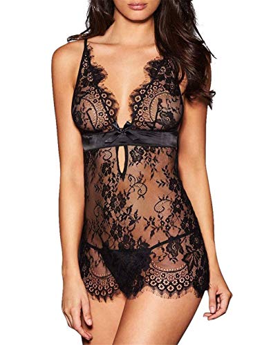 SxyBox Chemise Mujer lencería Sexy erótica Transpatent Encaje Vestido sin Tirantes con Tanga