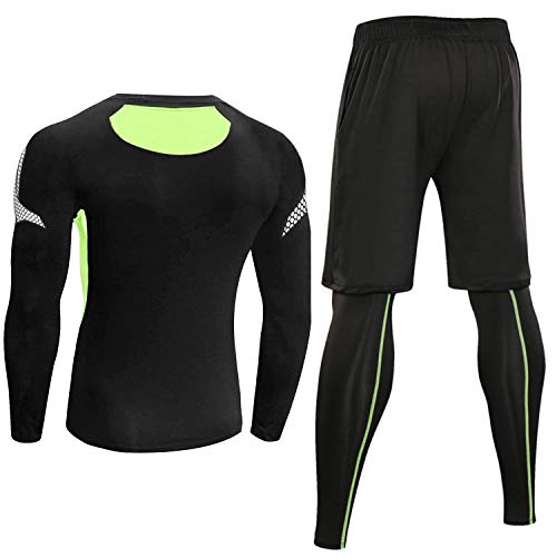 Sykooria 3 Piezas Conjunto de Compresión Deportiva Hombre Camisetas de Manga Larga + Mallas de Running + Pantalon Deporte Corto Fitness Correr Gym