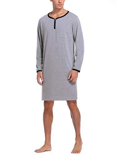 Sykooria Camisa de Dormir para Hombre Pijama Top Camisón de Algodón Ligero Suave Camisón de Manga Corta Ropa de Dormir