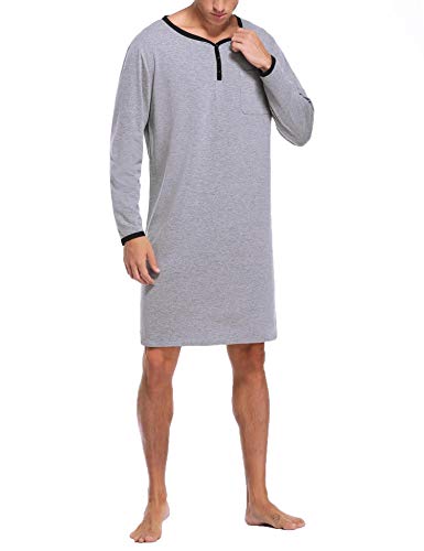 Sykooria Camisa de Dormir para Hombre Pijama Top Camisón de Algodón Ligero Suave Camisón de Manga Corta Ropa de Dormir