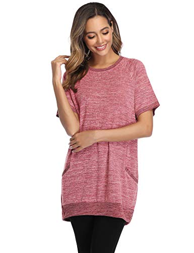 Sykooria Camiseta de Manga Corta para Mujer Blusa Cuello Redondo Camisa básica Casual Suelto Pullovers Tops de Verano Jerséis para Señoras con Bolsillos