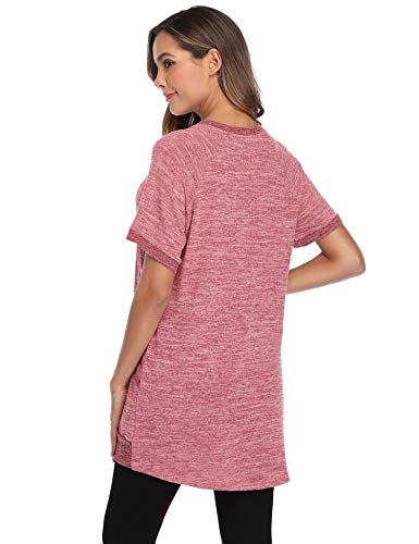 Sykooria Camiseta de Manga Corta para Mujer Blusa Cuello Redondo Camisa básica Casual Suelto Pullovers Tops de Verano Jerséis para Señoras con Bolsillos