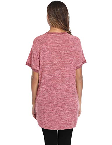 Sykooria Camiseta de Manga Corta para Mujer Blusa Cuello Redondo Camisa básica Casual Suelto Pullovers Tops de Verano Jerséis para Señoras con Bolsillos