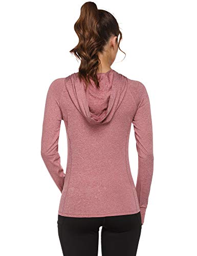 Sykooria Camiseta Deportiva para Mujer con Capucha Fitness Manga Larga Secado Rápido Transpirable Camiseta de Yoga Suave para Correr Senderismo Gimnasio