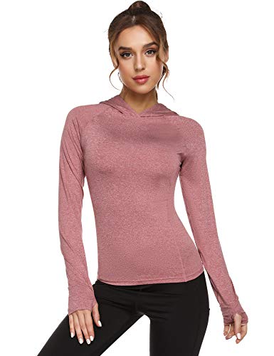 Sykooria Camiseta Deportiva para Mujer con Capucha Fitness Manga Larga Secado Rápido Transpirable Camiseta de Yoga Suave para Correr Senderismo Gimnasio