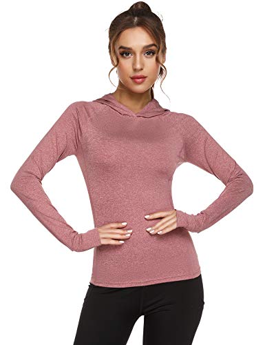 Sykooria Camiseta Deportiva para Mujer con Capucha Fitness Manga Larga Secado Rápido Transpirable Camiseta de Yoga Suave para Correr Senderismo Gimnasio