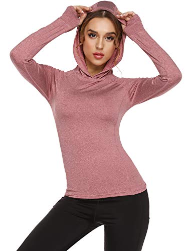 Sykooria Camiseta Deportiva para Mujer con Capucha Fitness Manga Larga Secado Rápido Transpirable Camiseta de Yoga Suave para Correr Senderismo Gimnasio