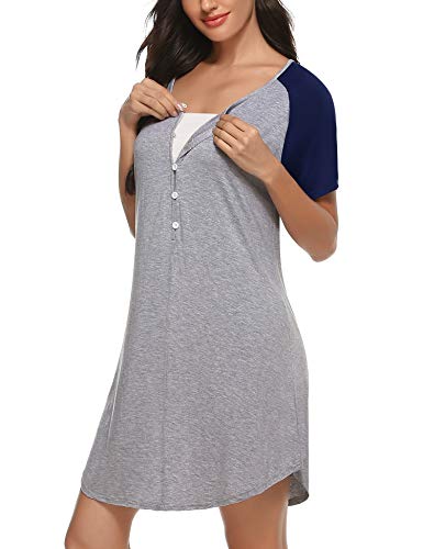 Sykooria Camisón de Maternidad para Mujeres Ropa de Dormir de Lactancia Camisón de Manga Corta de enfermería